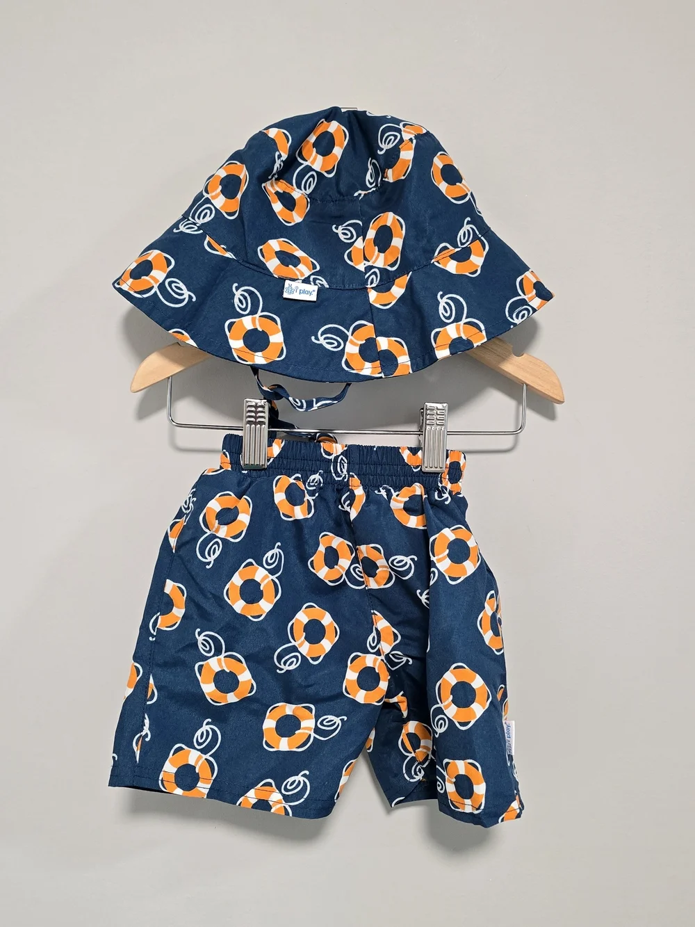 i play. Baby Bucket Hat & Swim Trunk Diaper Set UPF50+ Lifesavers Print NWOT